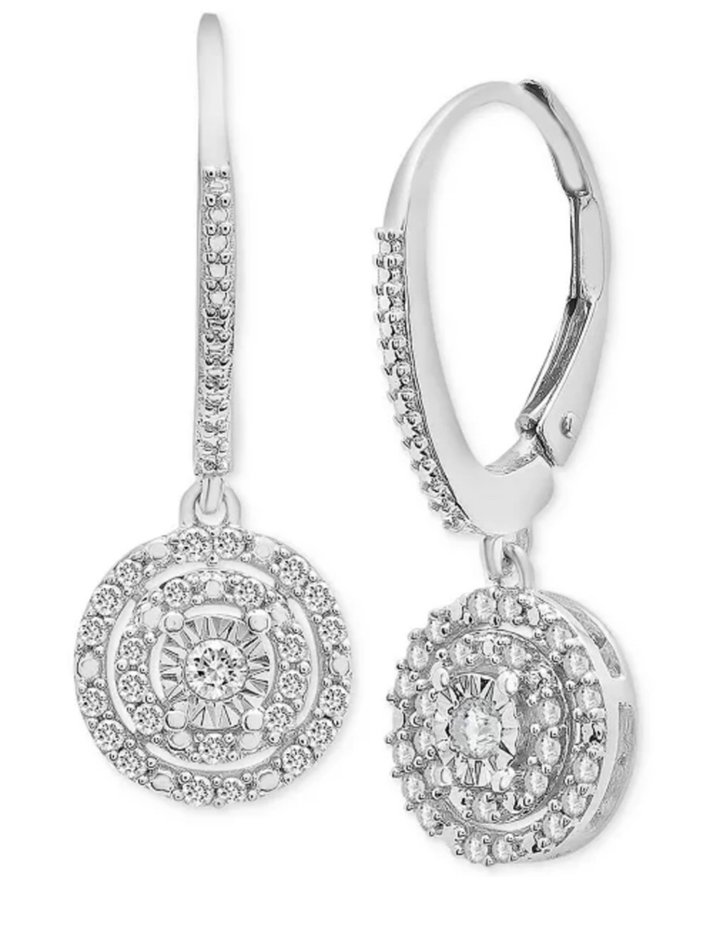 Macy's Diamond Circle Leverback Drop Earrings (1/4 ct. tw) in Sterling Silver
